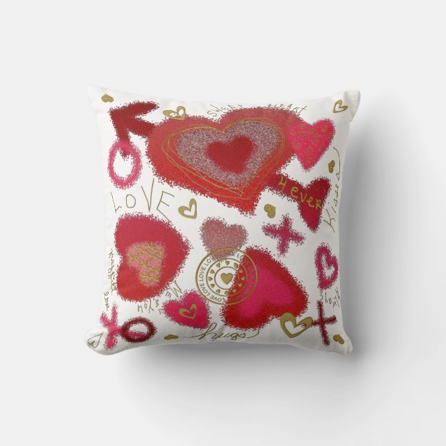 Coussin Graffiti Love Ados Jeter Oreiller, Rose (Recto)