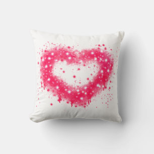 Coussin Graffiti peinture rose brillant design coeur