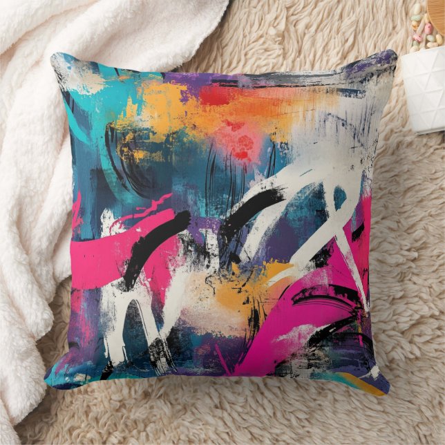 Coussin Graffiti urbain audacieux avec éclaboussures de co (Couverture)
