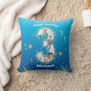 Coussin Grand 3ème anniversaire Collage photo sous la mer