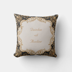 Coussin Grand Baroque Doré Pailleté Mariage Luxe Noir