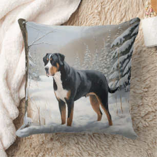 Coussin Grand Bouvier Suisse Noël sous la neige de Noël