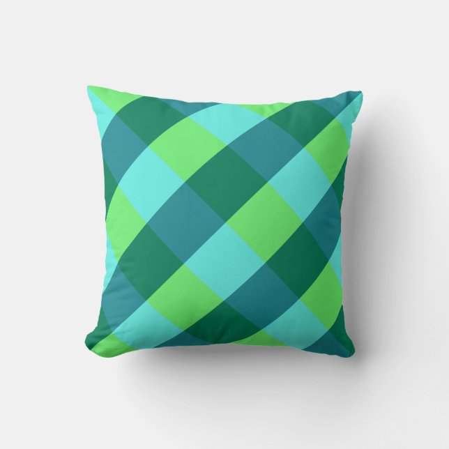 Coussin Grand Buffalo Check, aqua, vert turquoise et citro (Recto)