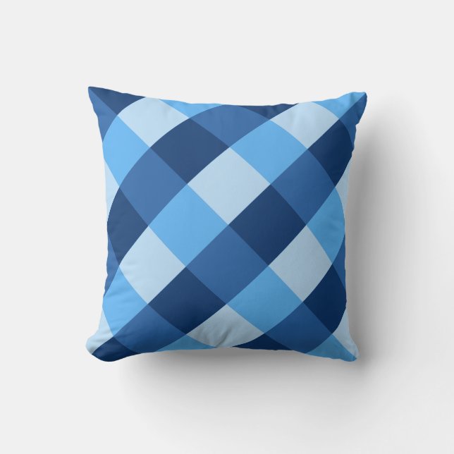 Coussin Grand Buffalo Check, tons bleu denim (Recto)