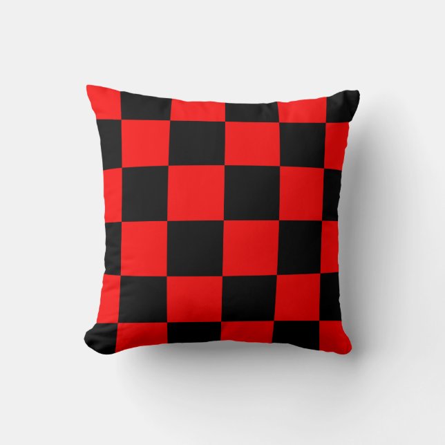 Coussin Grand Checkered - noir et rouge (Recto)