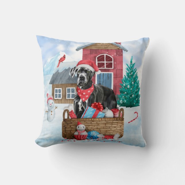 Coussin Grand chien Danois dans la neige Maison de chien d (Recto)