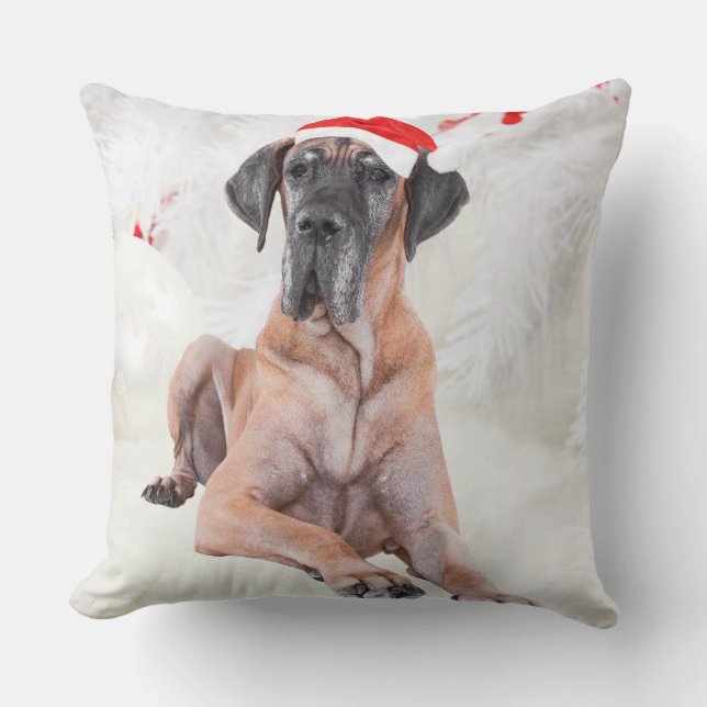 Coussin Grand chien Danse Casquette Joyeux Noël (Recto)