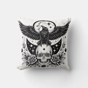 Coussin Grand Corbeau noir oiseau gothique vintage Hallowe