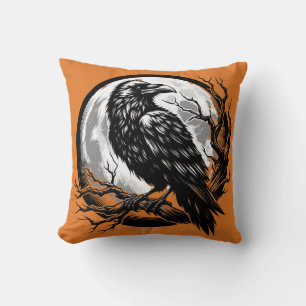Coussin Grand corbeau noir oiseau gothique vintage Hallowe
