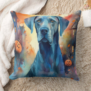 Coussin Grand Danois Halloween Avec Citrouilles Épouvantab