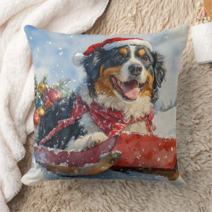 Coussin Grand Danois suisse en traîneau de Noël