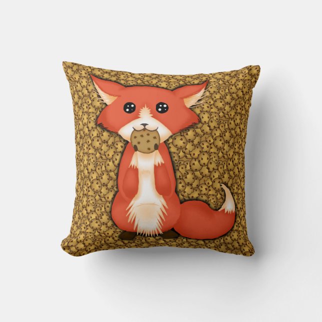 Coussin Grand Fox observé mignon mangeant un biscuit (Recto)