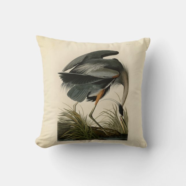 Coussin Grand Héron bleu d'Audubon Marais Oiseau (Recto)