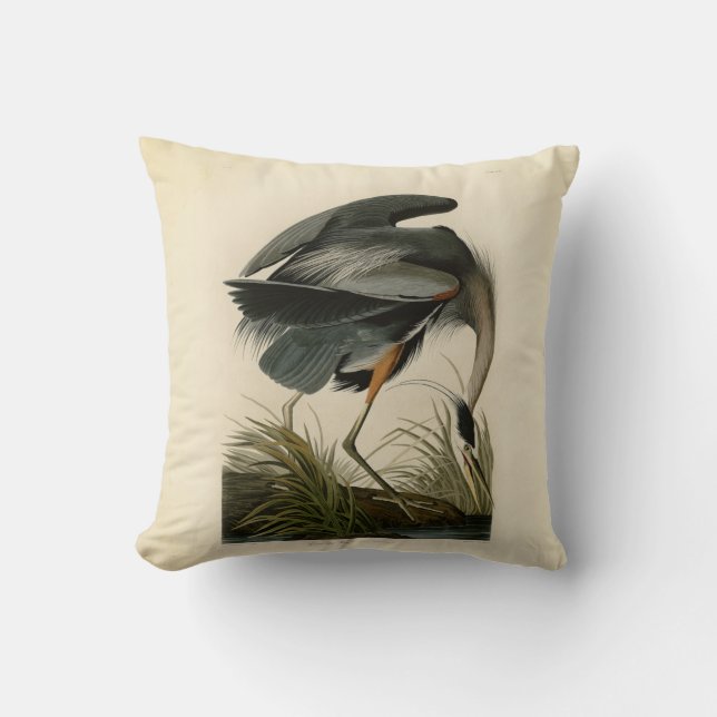 Coussin Grand Héron bleu d'Audubon Marais Oiseau (Recto)