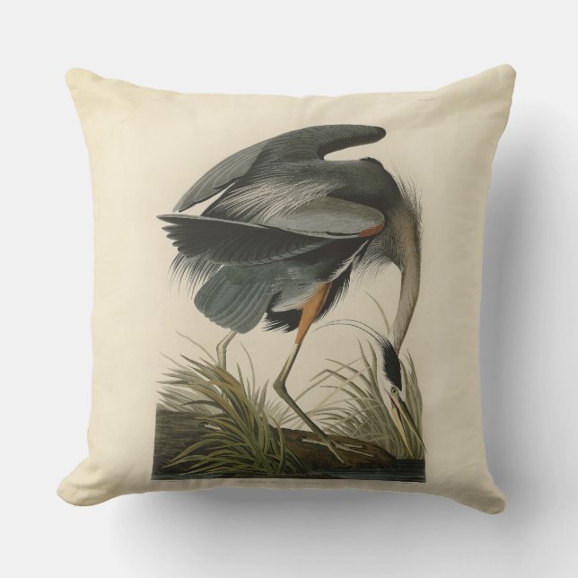 Coussin Grand Héron bleu d'Audubon Marais Oiseau (Recto)
