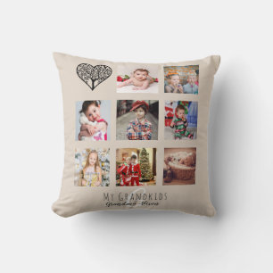Coussin Grand-mère aime sa famille arbre photo collage Cad
