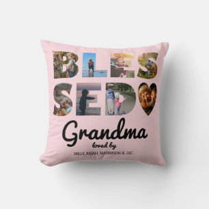 Coussin Grand-mère Blessé Collage photo personnalisée rose