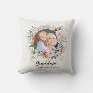 Coussin Grand-mère cadeau photo rose girolle aquarelle ros