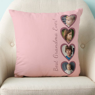 Coussin Grand-mère Coeurs roses Petits-enfants Photo Colla