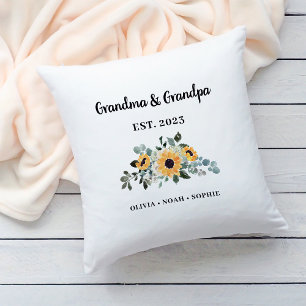 Coussin Grand-mère et grand-père   Tournesol et noms rusti