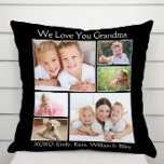 Coussin Grand-mère Nous t'aimons Photo Noire<br><div class="desc">Célébrez Grand-mère avec ce photo-collage personnalisé coussin noir. Vous pouvez personnaliser avec six photos de famille de petits-enfants, membres de la famille, animaux domestiques, etc, et customiser l'expression "Je t'aime" ou "Nous t'aimons", et si elle est appelée "grand-mère", "Nana", "maman", etc. Vous pouvez également ajouter les noms des petits-enfants ou...</div>