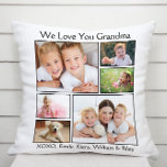 Coussin Grand-mère Nous Vous Aimons Photo<br><div class="desc">Célébrez Grand-mère avec ce photo-collage personnalisé coussin blanc. Vous pouvez personnaliser avec six photos de famille de petits-enfants, membres de la famille, animaux de compagnie, etc, et customiser l'expression "Je t'aime" ou "Nous t'aimons", et si elle est appelée "grand-mère", "Nana", "Maman", etc. Vous pouvez également ajouter les noms des petits-enfants...</div>