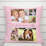 Coussin Grand-mère Nous Vous Aimons Pink Photo<br><div class="desc">Célébrez Grand-mère avec ce coussin photo-collage personnalisé avec script gris clair et typographie contre un arrière - plan rose clair. Vous pouvez personnaliser avec six photos de famille de petits-enfants, membres de la famille, animaux domestiques, etc, et personnaliser l'expression à "Je t'aime" ou "Nous t'aimons", et si elle est appelée...</div>