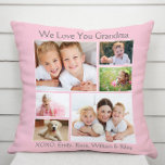 Coussin Grand-mère Vous Aime Pink Photo<br><div class="desc">Célébrez Grand-mère avec ce coussin de collage multi-photo personnalisé. Vous pouvez personnaliser avec six photos de famille de petits-enfants, membres de la famille, animaux domestiques, etc., customiser l'expression "Je t'aime" ou "Nous t'aimons", et si elle est appelée "grand-mère", "Nana", "maman", etc., et ajouter le nom du petit-enfant ou des petits-enfants,...</div>
