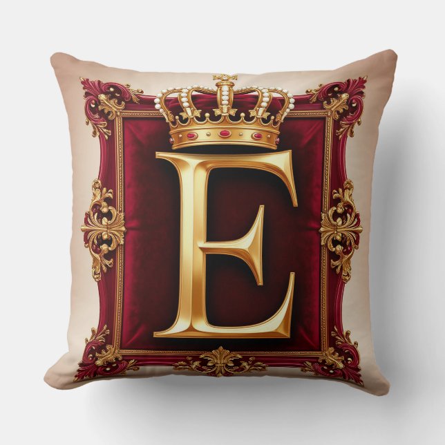 Coussin Grand monogramme E sur velours rouge (Recto)