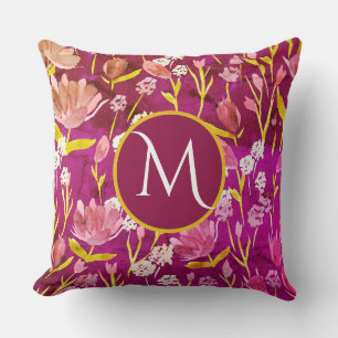 Coussin Grand Monogramme initial Romantique Bourgogne Flor
