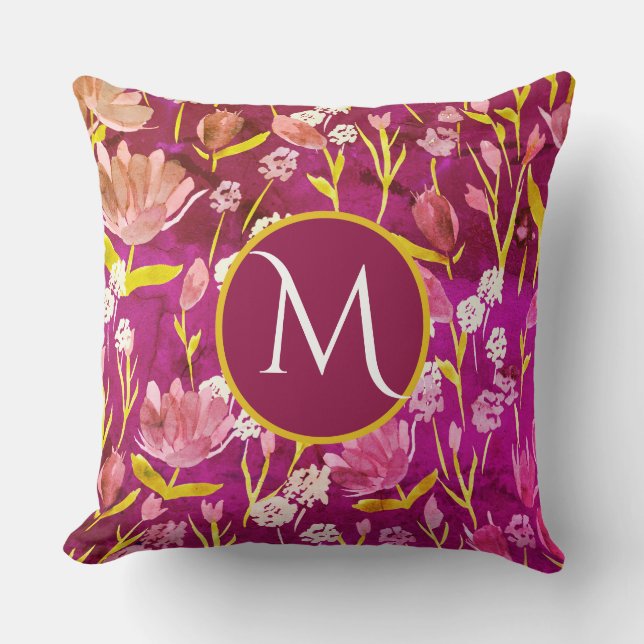 Coussin Grand Monogramme initial Romantique Bourgogne Flor (Recto)