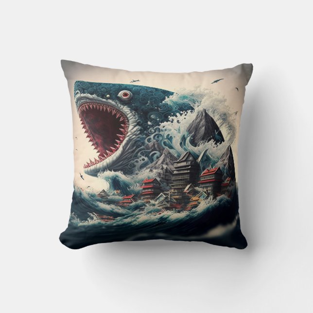 Coussin Grand monstre de requin sushi (Recto)