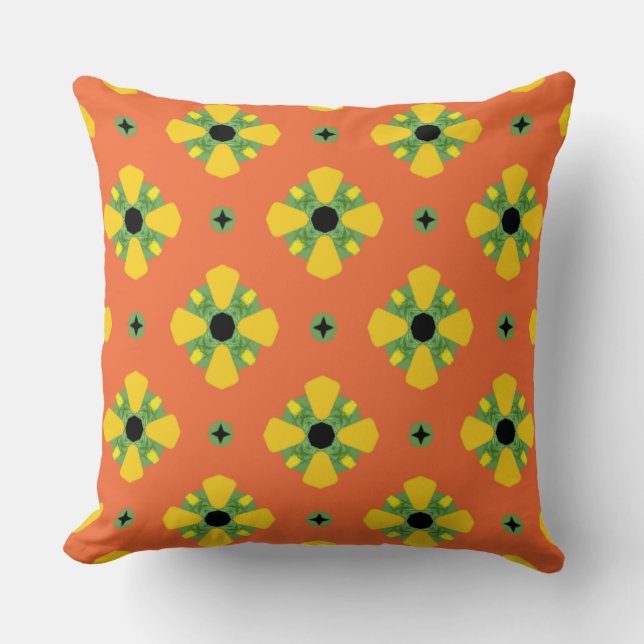 Coussin GRAND Motif Orange Jaune Vert Diamant Amusant (Recto)