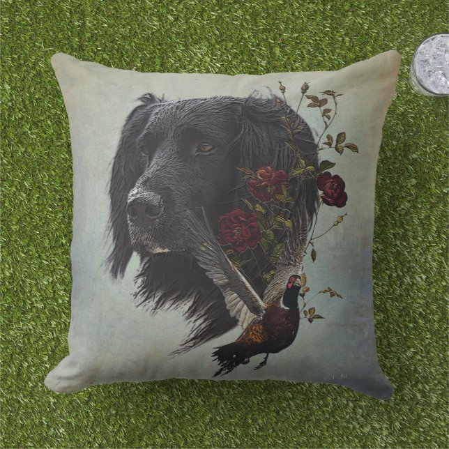 Coussin Grand Munsterlander avec faisan (Herbe)
