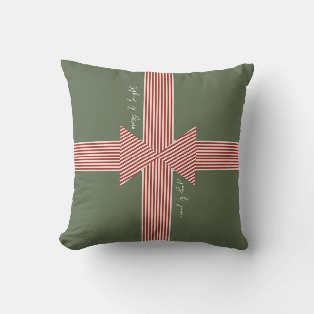 Coussin Grand Nœud de Ruban Rayé Vert (Recto)