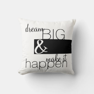 Coussin grand noir et blanc audacieux de citation de rêve