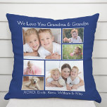 Coussin Grand-parents Photo Collage bleu<br><div class="desc">Célébrez les meilleurs grands-parents avec ce coussin photo bleu personnalisé avec un collage photo de 6 de leurs petits-enfants, membres de la famille, animaux domestiques, etc, "Je t'aime" ou "Nous t'aimons", et comment ils sont adressés "Grand-mère et grand-père", "Maman & Pop Pop", etc. Vous pouvez également ajouter les noms des...</div>