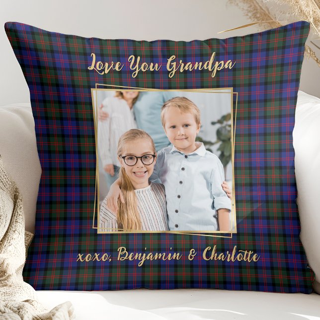 Coussin Grand-père Noël Plaid Photo d'or personnalisée (Créateur téléchargé)