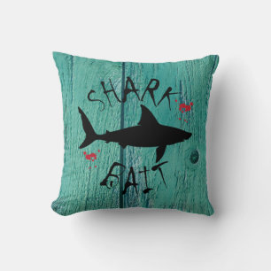 Coussin Grand requin blanc amusant effet bois bleu