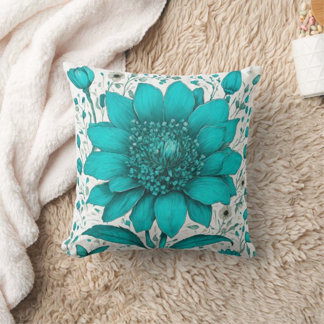 Coussin Grande belle fleur turquoise (Couverture)