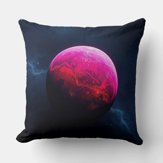 Coussin Grande planète rose lumineuse (Recto)