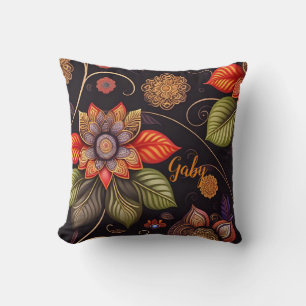 Coussin grandes fleurs avec ornements motif noble