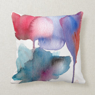 Coussin Grandes fleurs florales pour aquarelle bleues et