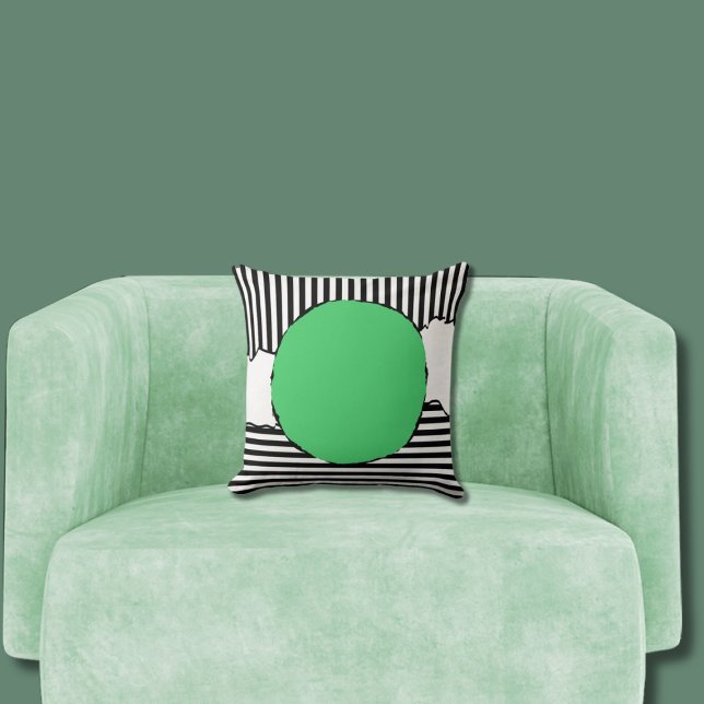 Coussin Grandes noires et blanches modernes Point vert (Green Centered Circle Pillow)