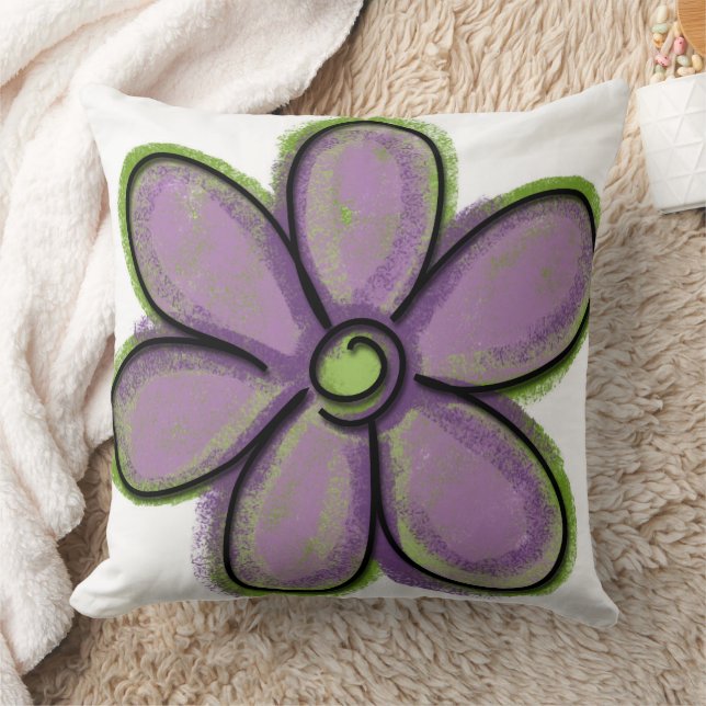 Coussin Grandes Paintes Violet Vert Chalk Flower (Couverture)