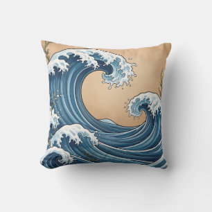 Coussin Grandes vagues de l'océan bleu de style japonais