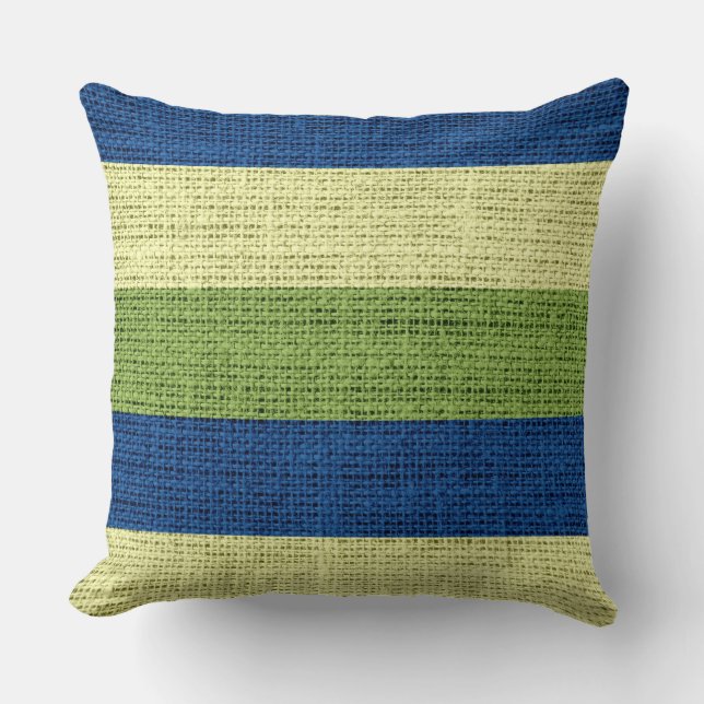Coussin Grandes vertes et bleues Burlap Linen Russe Jute (Recto)