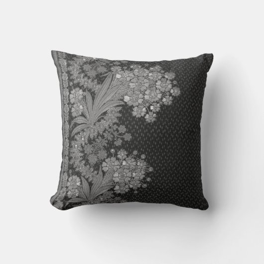 Coussin Grandes Vintage Floral Élégant Brocade Argent (Recto)