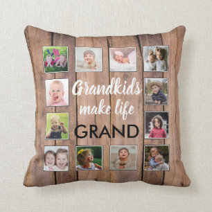 Coussin Grandkids Citation Rustic Wood 12 Collage photo