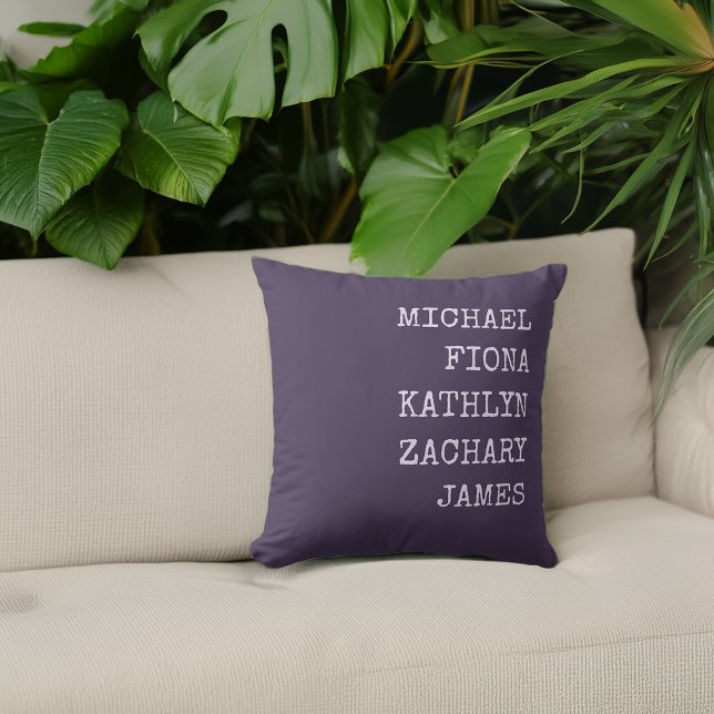 Coussin Grandkids moderne Noms pourpres (Modern Grandkids Names Purple Throw Pillow)